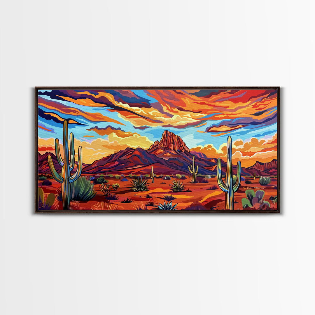 Serene Desert Sunset with Water Reflection, Framed Canvas Print for Bedroom Art, Ideal for Boho and Southwestern Decor