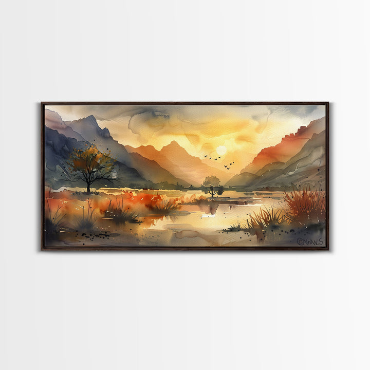 Peaceful Desert Landscape with Autumn Colors, Framed Canvas Print for Living Room Art, Perfect for Boho and Southwestern Decor