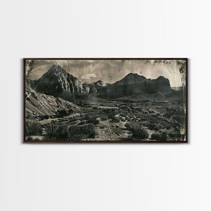 Majestic Mountain Range in Vintage Style, Framed Canvas Print for Living Room Decor, Ideal Bedroom Wall Art, Western Landscape