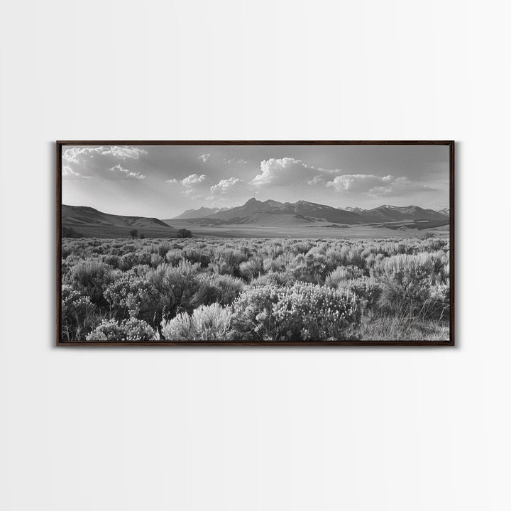 Mountain Range with Rolling Hills and Sagebrush, Framed Canvas Print Farmhouse Living Room Wall Art, Rustic Home Decor, Scenic Landscape Art