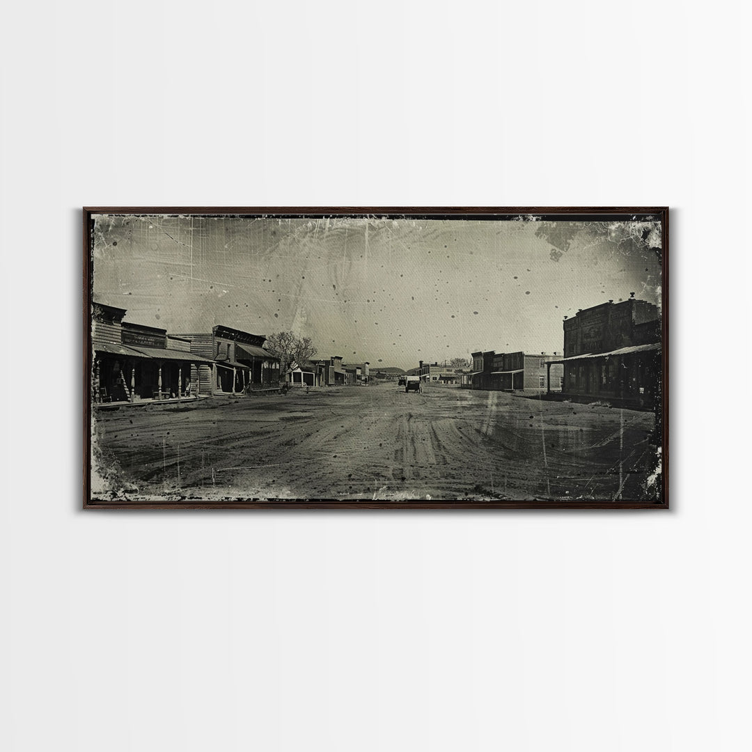 Deserted Old West Town Street, Sepia Framed Canvas Print Farmhouse Living Room Wall Art, Vintage Home Decor, Rustic Art Piece