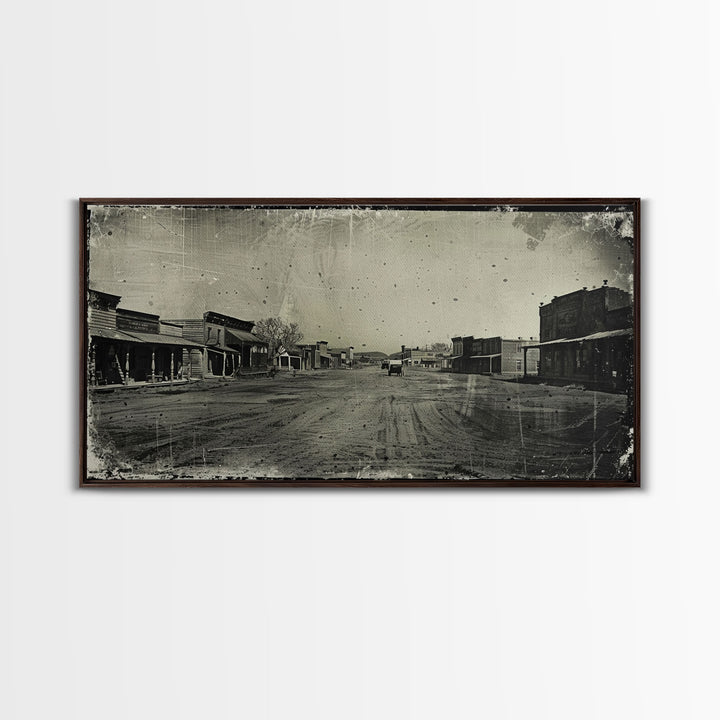 Deserted Old West Town Street, Sepia Framed Canvas Print Farmhouse Living Room Wall Art, Vintage Home Decor, Rustic Art Piece