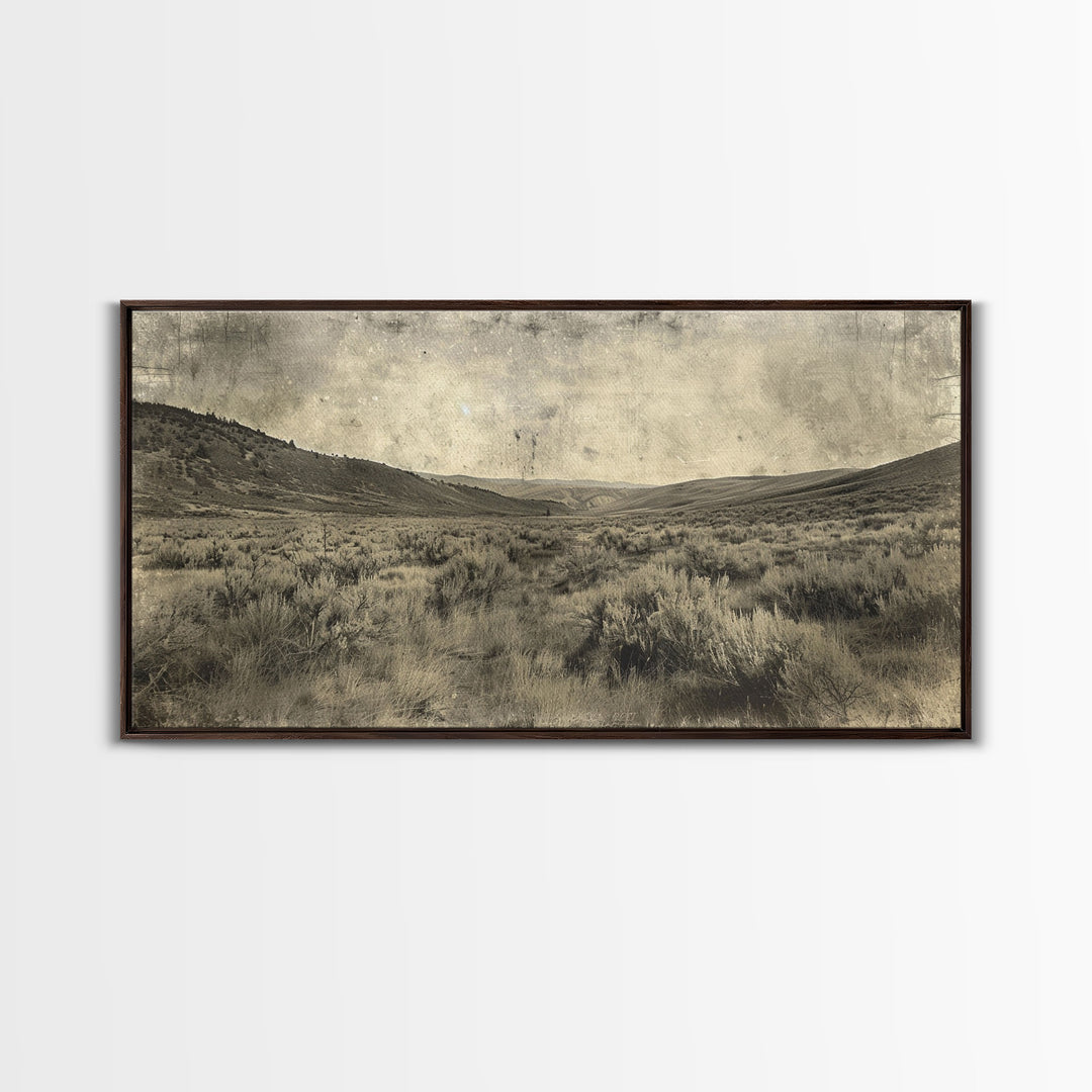 Expansive Desert Landscape with Rolling Hills Framed Canvas Print for Farmhouse Bedroom Wall Art Rustic Home Decoration, Scenic Nature Scene