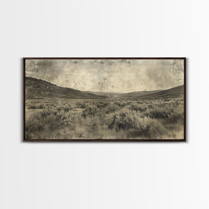 Expansive Desert Landscape with Rolling Hills Framed Canvas Print for Farmhouse Bedroom Wall Art Rustic Home Decoration, Scenic Nature Scene