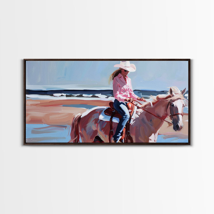 Cowboy Riding Bucking Horse, High Energy Framed Canvas Print, Perfect for Western Living Room Art, Bedroom Decor, Rustic Home Wall Art
