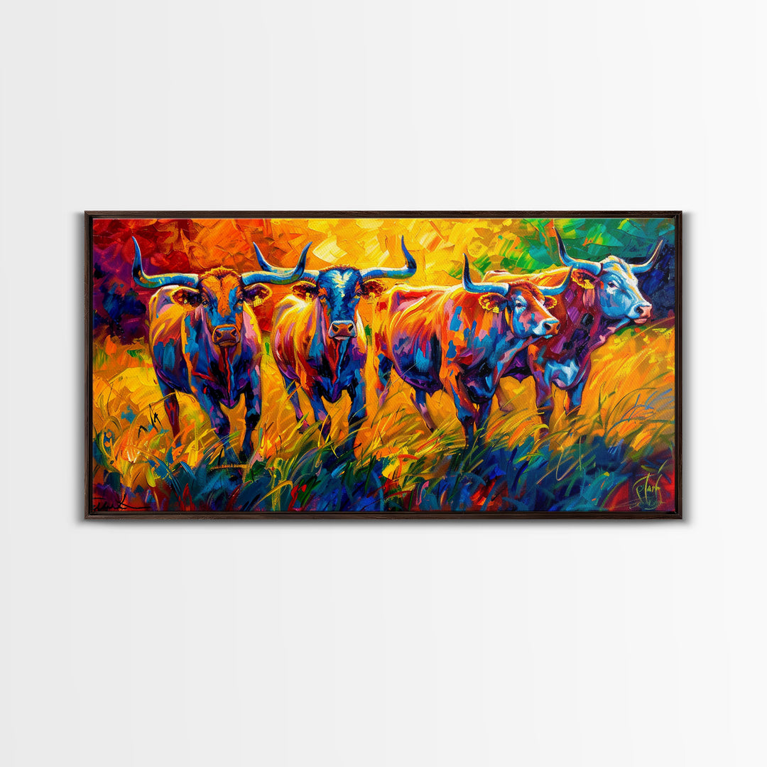 Expressive Cows in Abstract Colors, Perfect for Living Room Art, Framed Canvas Print, Bedroom Decor, Home Decoration, Modern Farmhouse Decor