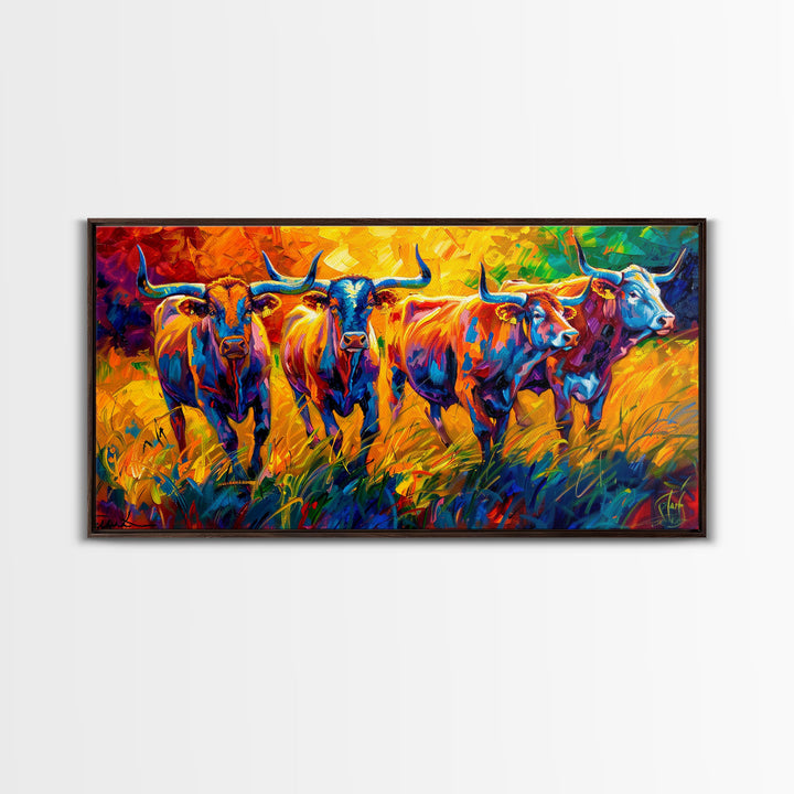 Expressive Cows in Abstract Colors, Perfect for Living Room Art, Framed Canvas Print, Bedroom Decor, Home Decoration, Modern Farmhouse Decor