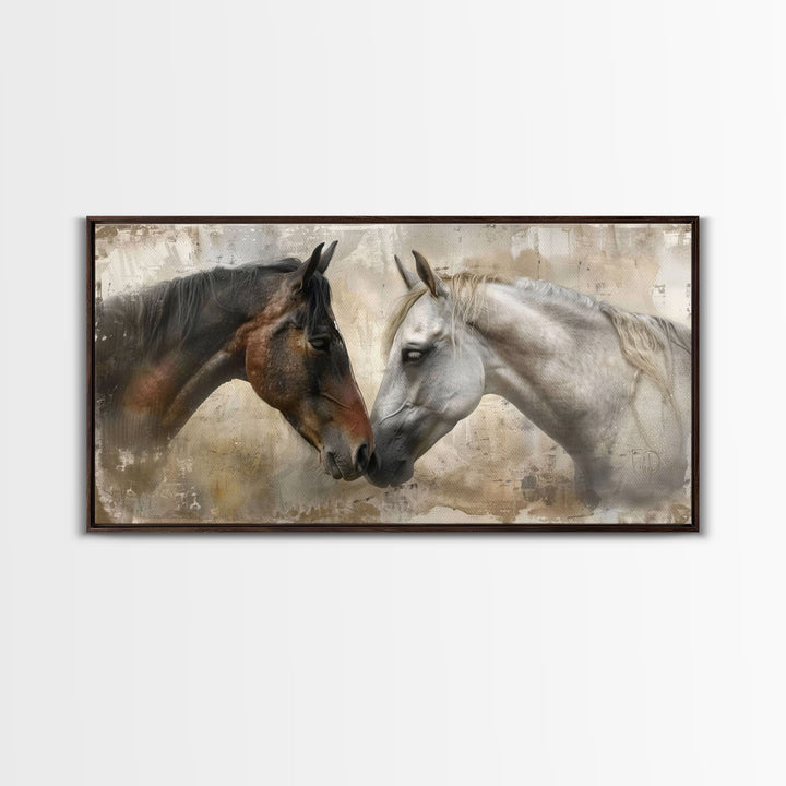 Spotted and Dark Horses, Framed Canvas Print for Rustic Living Room Decor, Equine Art for Home and Bedroom Decoration