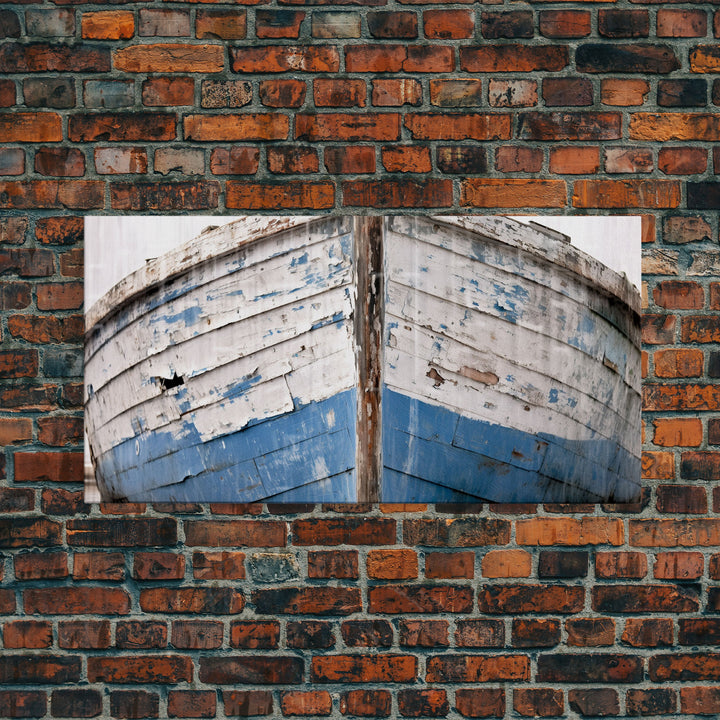 Photo Of An Old Wooden Boat With Peeling Paint, Framed Canvas Print, Nautical Wall Art, Lakehouse Decor