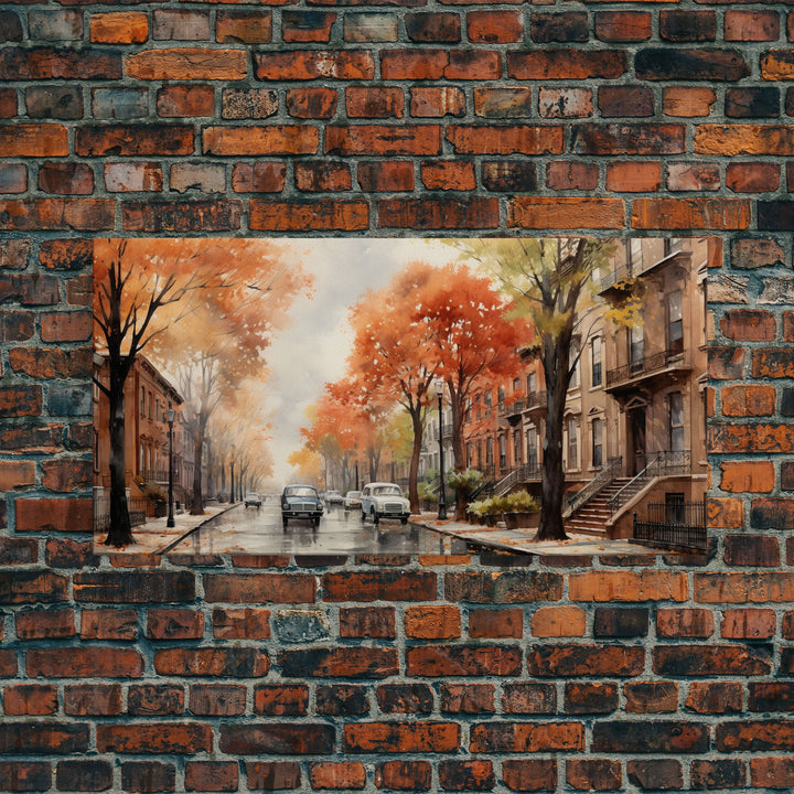 New York City In The Fall, Framed Canvas Print, NYC Decor, Fall Centerpiece, Watercolor Painting, City Painting, Fall Wall Decor