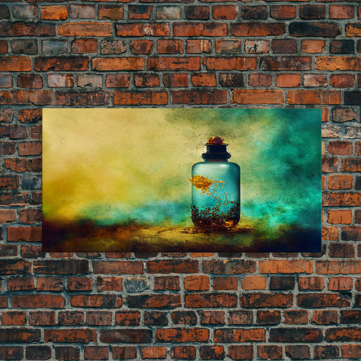 Mini world in a bottle, colorful miniature world art, framed canvas print, ready to hang framed wall art