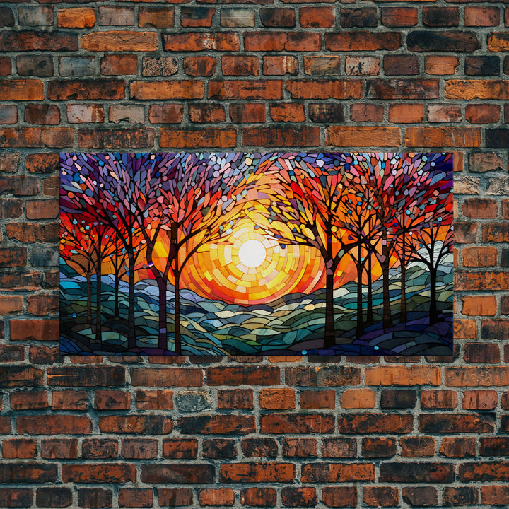 Colorful Mosaic Painting, Thanksgiving Decor, Stained Glass Canvas Print, Norse Mythology Inspired, Fall Centerpiece Art, Autumn Decor