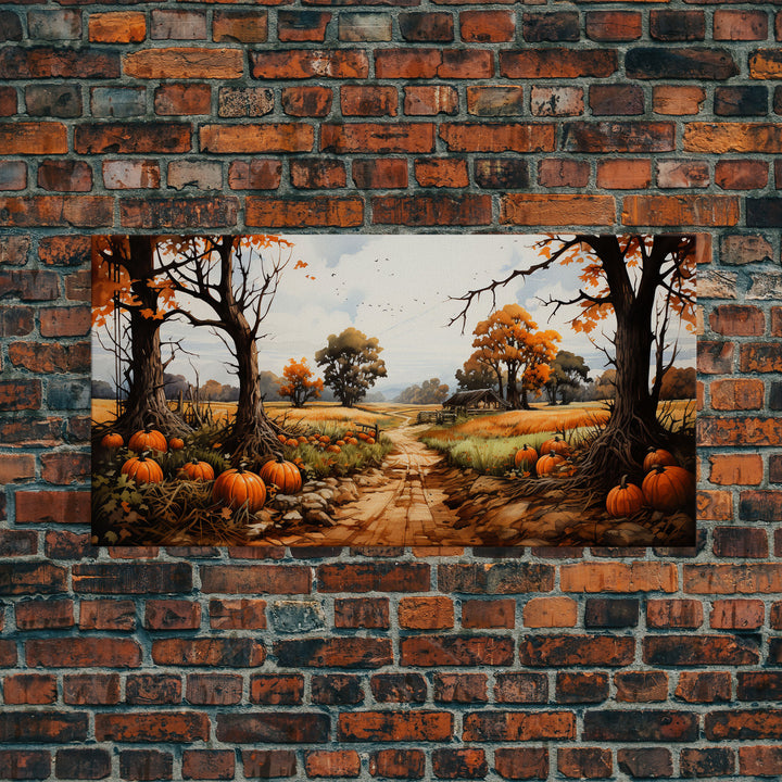 The Pumpkin Patch, Pumpkins Stilll Life, Fall Decor, Farmhouse Wall Art, Framed Canvas Print, Vintage Inspired, Farmhouse Wall Art