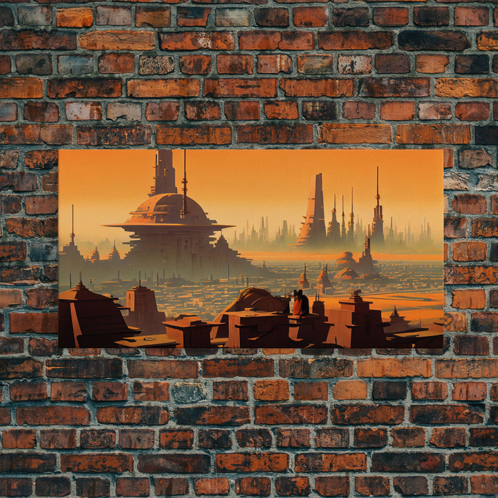Futuristic Alien Desert World, Scifi Art, Framed Canvas Print, Cool Wall Art