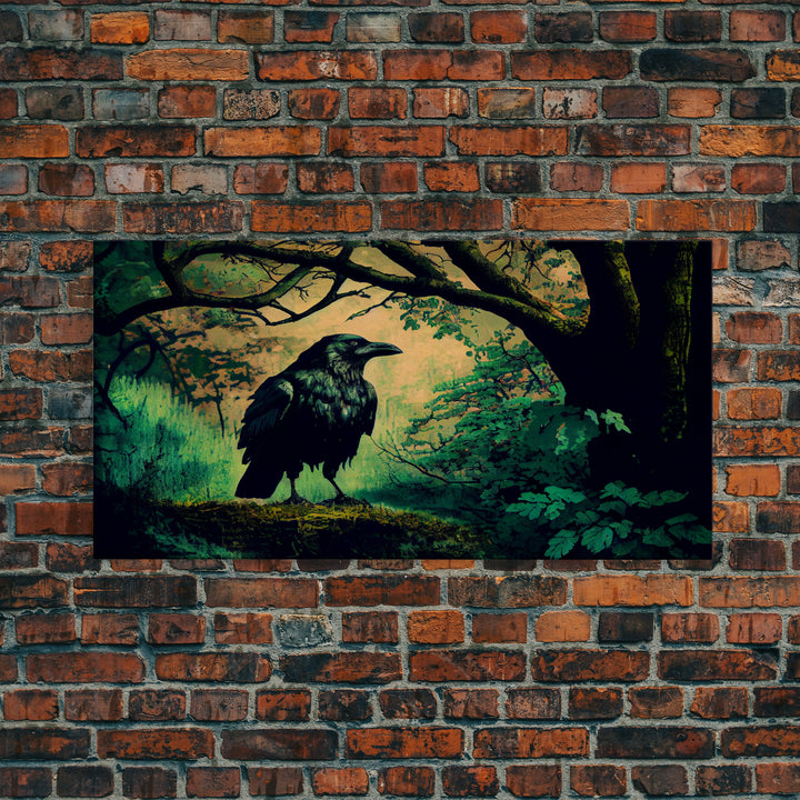 Raven Art Print, Framed Canvas Art, Black Bird, Crow Art