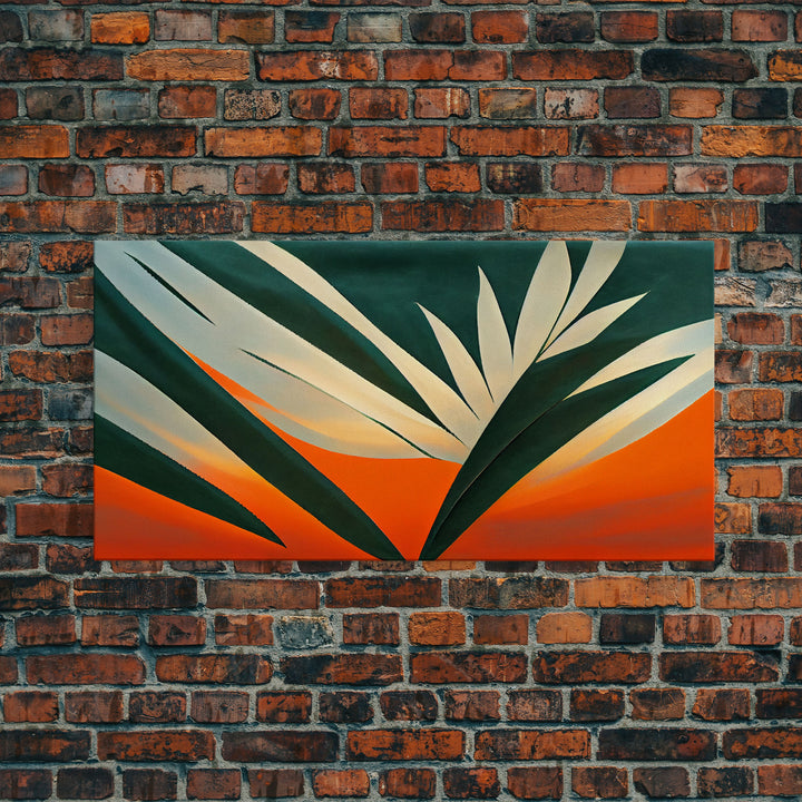 Vintage Style Art Deco Palm Leaf, Framed Canvas Print, Framed Art, Wall Decor, Palm Tree, Tropical Art, Mindcentury Art Deco Style