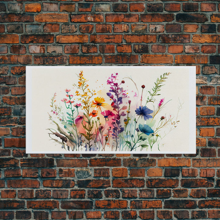 Wildflower Canvas Print, Watercolor Flowers, Farmhouse Decor, Meadow Grass, Bedroom Wall Decor, Pastel Colors, Botanical Greenery