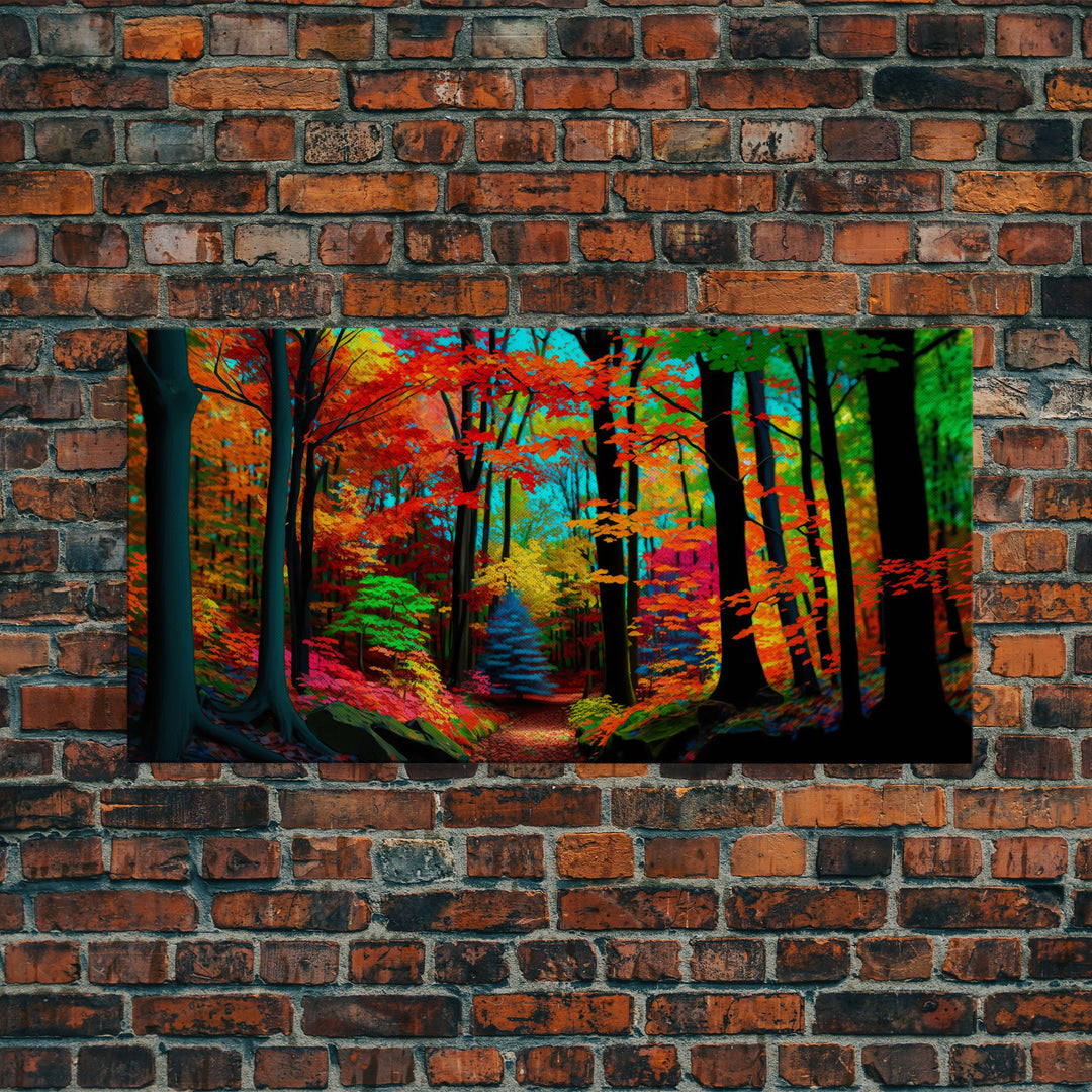 The Sacred Grove, Fantasy Art, Pop Art Forest Landscape, Framed Canvas Print, Colorful Forest Painting, Living Room Art