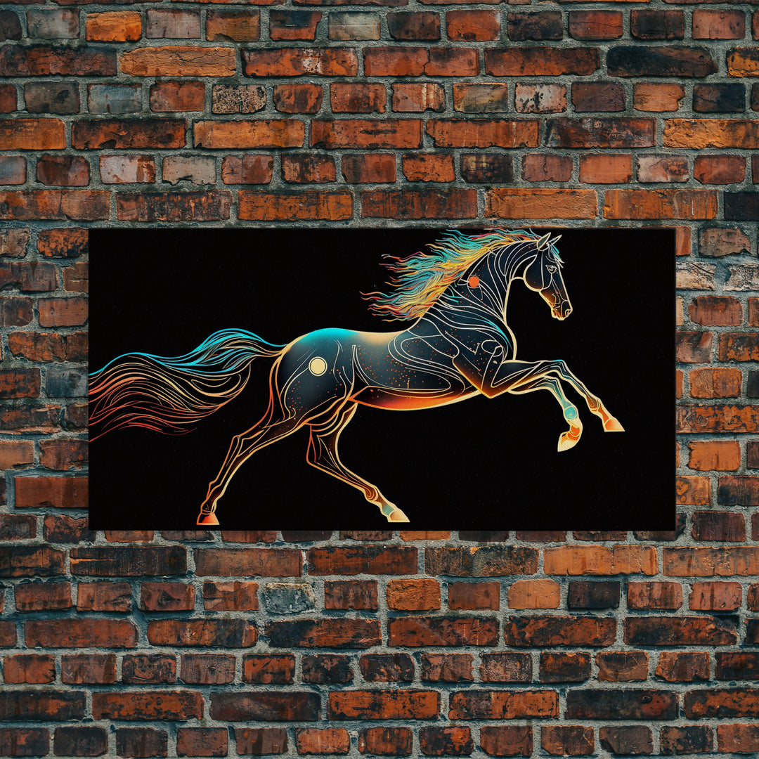 Steampunk Horse Automaton, Pop Art, Framed Canvas Print, Unique Wall Art, Living Room Decor, Huge Oversize Retro Style Art