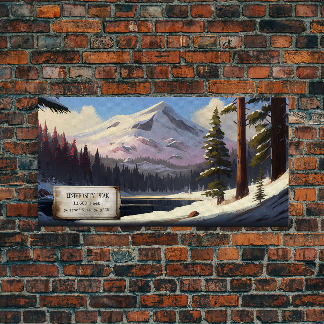 University Peak, Travel Poster Wall Art, Framed Canvas Print, American Mountains, Mountain Landscape Painting, Sierra Nevada Mountains