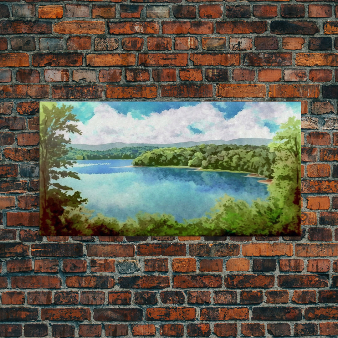 Lake Landscape, Lake Painting, Beach House Decor, Vintage Landscape, Scenery Print, Framed Canvas Print, Framed Art, Pacific Northwest Art