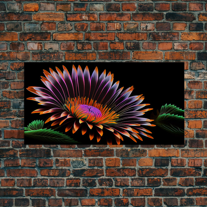 Neon Flowers Wall Art, Framed Canvas Print, Original Flower Painting, Mother's Day Gift, Floral Decor, Black Background Flower Art