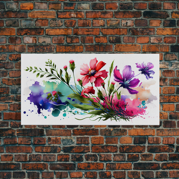 Red and Purple Wild Flowers Wall Art, Framed Canvas Print, Mother's Day, Gift For Mom, Farmhouse Decor, Rustic Watercolor Painting