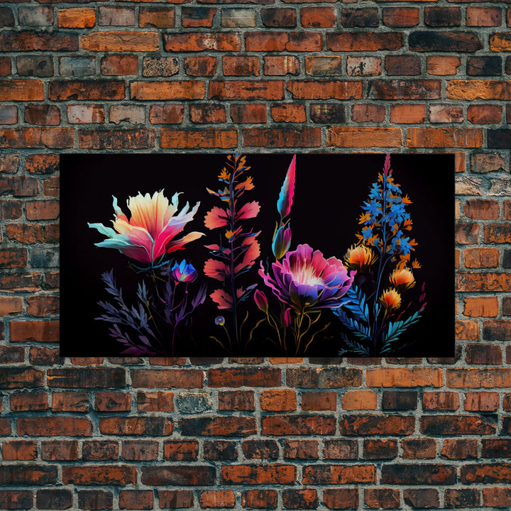 Colorful Floral Wall Art, Mother's Day Gift, Gift For Mom, Black background, Wild Flowers, Nature Art, Rustic Farmhouse Art, Minimalist Deco