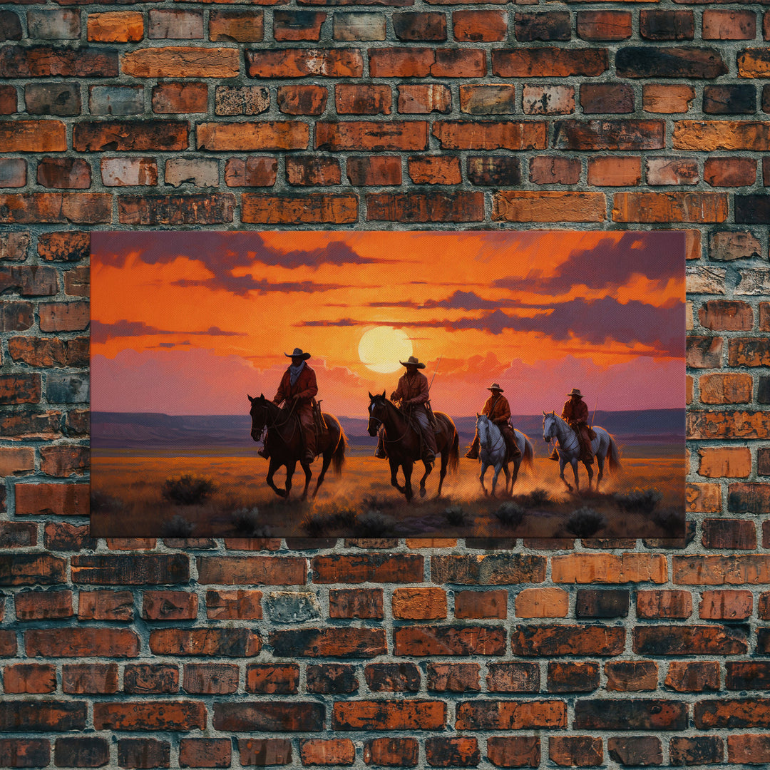 Cowboy Art, Horse Art, Western Wall Art, Panoramic Art, Wall Art, Canvas Art, Landscape Art, Western Wall Decor, First Home Gift, RV Decor