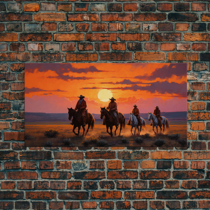 Cowboy Art, Horse Art, Western Wall Art, Panoramic Art, Wall Art, Canvas Art, Landscape Art, Western Wall Decor, First Home Gift, RV Decor