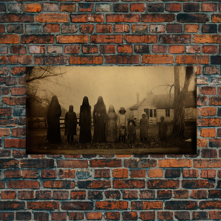 Spooky Ghost Family, Vintage Tin Type Photography Art, Framed Canvas Print, Dark Academia, Spooky Victorian Halloween Decor, Spoopy Ghosts
