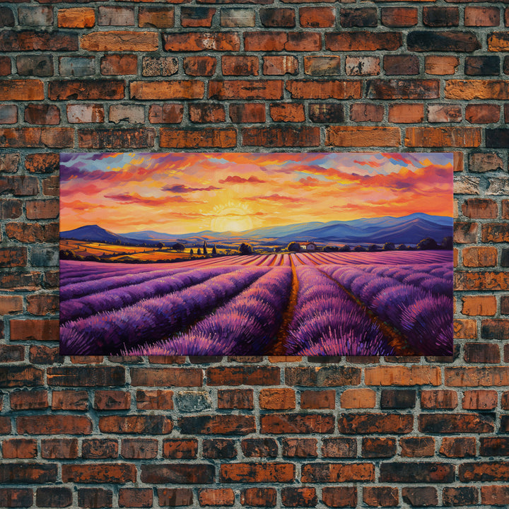 Lavender Fields, Framed Canvas Print, Purple Art, Southwestern Decor, Farmhouse Art, Centerpiece Art, Digital Wall Art, Landacape Painting
