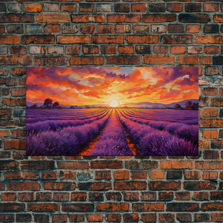 Lavender Fields, Framed Canvas Print, Purple Art, Southwestern Decor, Farmhouse Art, Centerpiece Art, Digital Wall Art, Landacape Painting