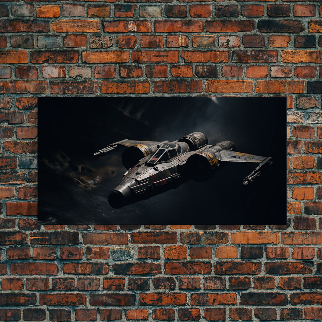 The Star Fighter, Cool Scifi Wall Art, Scifi Art, Framed Canvas Print, Gull Wing Space Ship, Unique Art, Alien Wall Art, Space Ship Art