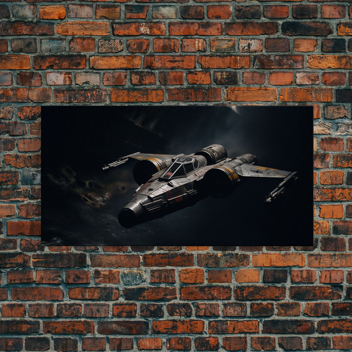 The Star Fighter, Cool Scifi Wall Art, Scifi Art, Framed Canvas Print, Gull Wing Space Ship, Unique Art, Alien Wall Art, Space Ship Art