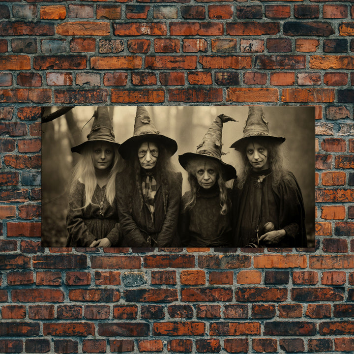 The Coven, Witch Art, Witch Decor, Creepy Halloween Decor, Framed Canvas Print, Vintage Tintype Photo Art, Halloween Art Print