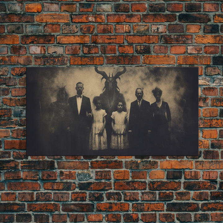 The Demon Cult, Haunted Art, Creepy Halloween Decor, Framed Canvas Print, Vintage Tintype Photo Art, Halloween Print