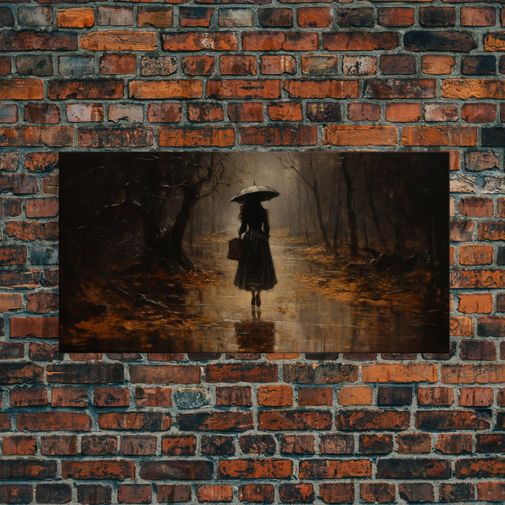 Witch Walking In The Rain, Witch Print, Framed Canvas or Poster, Victorian Oil Painting, Dark Academia, Witchcraft Decor, Witchy Art
