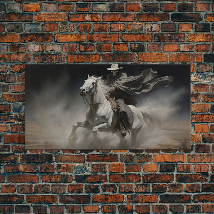 Grim Reaper Art, Death Rides A Pale Horse, Framed Canvas Print, Cowboy Grim Reaper, Spooky Halloween Art Print