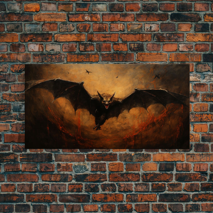 Vampire Bat Painting, Vintage Poster, Framed Canvas Print, Art Poster Print, Dark Academia, Dracula, Halloween Decor, Halloween Art Print