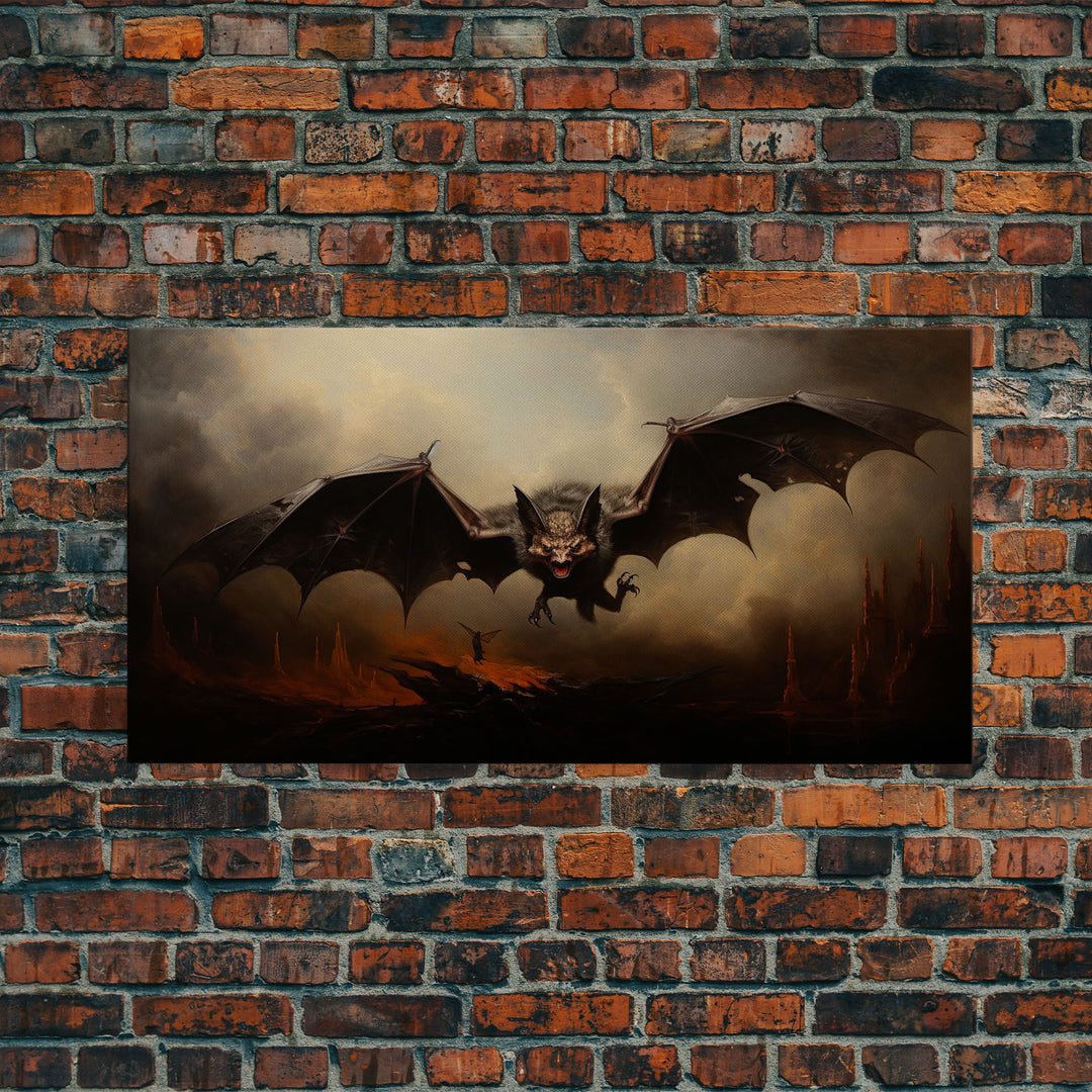 Vampire Bat Painting, Vintage Poster, Framed Canvas Print, Art Poster Print, Dark Academia, Dracula, Halloween Decor, Halloween Art Print