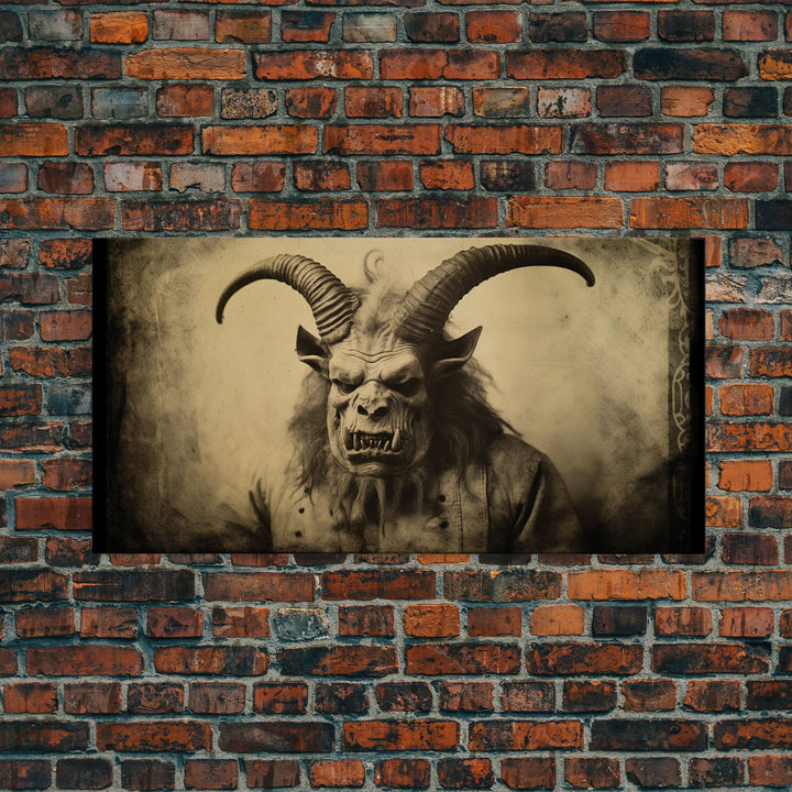 Photograph of A Demon, Creepy Halloween Trick Or Treaters, Framed Canvas Print, Vintage Tintype Photography Art, Halloween Art Print