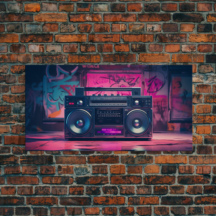 Vaporwave Boombox Wall Art, Framed Canvas Print, 1980s Inspired Home Decor, Retro Art, 80s Decor