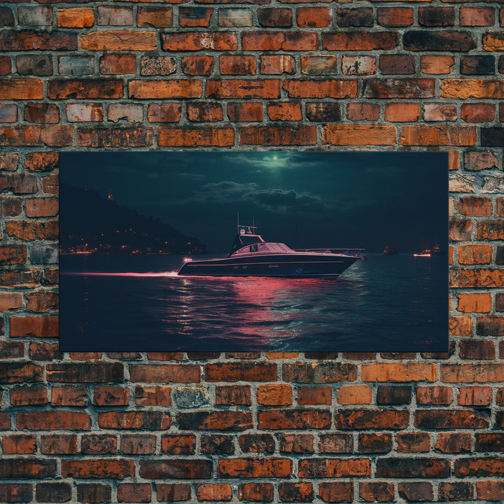 Night Cruise, Vaporwave Yacht Decor, Nautical Framed Canvas Print, Eclectic Retro Wall Art, 1980s Vibes Decor, Vintage Photography
