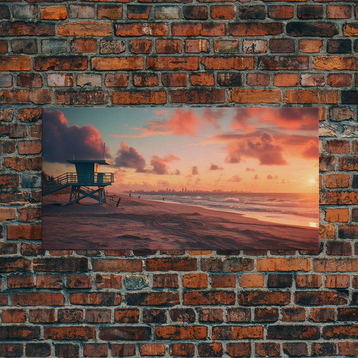 Beach At Sunset Vaporwave Decor, Nautical Framed Canvas Print, Eclectic Retro Wall Art, 1980s Vibes Decor, Vintage Photography, Liminal Art