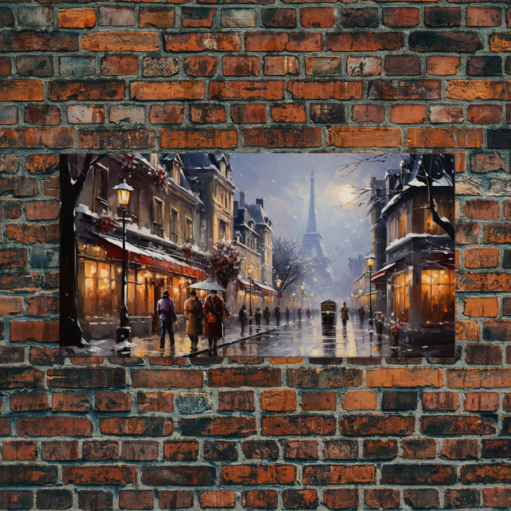 Christmas in Paris - Framed Canvas Print - Winter Decor - Winter Centerpiece Wall Art - Christmas Painting - Vintage Holiday Decor