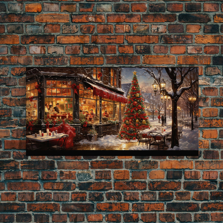Retro 50s Diner Decorated For Christmas, Framed Canvas Print, Christmas Wall Art, Christmas Decor, Mom Christmas Gift, Christmas Village