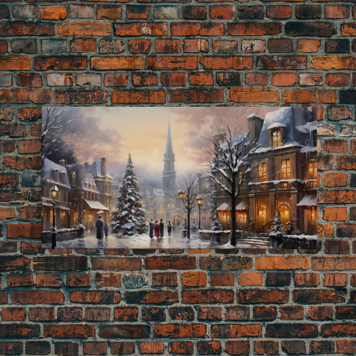 Christmas Village Winter Wonderland Canvas Print, Framed Wall Art, Christmas Decor, Retro Christmas Oil Painting, Christmas Art