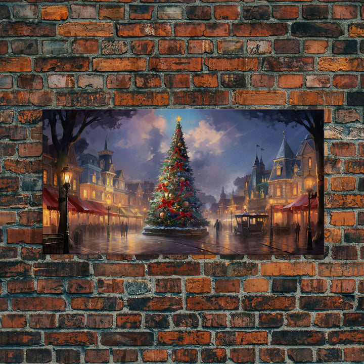 Christmas Decor Handmade, Framed Canvas Print, Beautiful Winter Wonderland Christmas Village, Christmas Tree Art