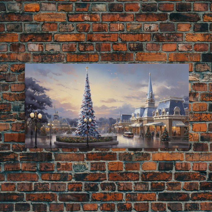 Christmas Decor Handmade, Framed Canvas Print, Beautiful Winter Wonderland Christmas Village, Christmas Tree Art